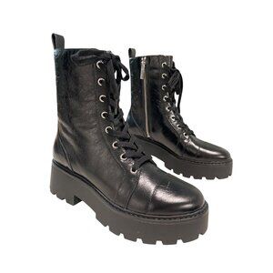 NEW Michael Kors Black Leather Blake Lug Sole Combat Boots Size 8M